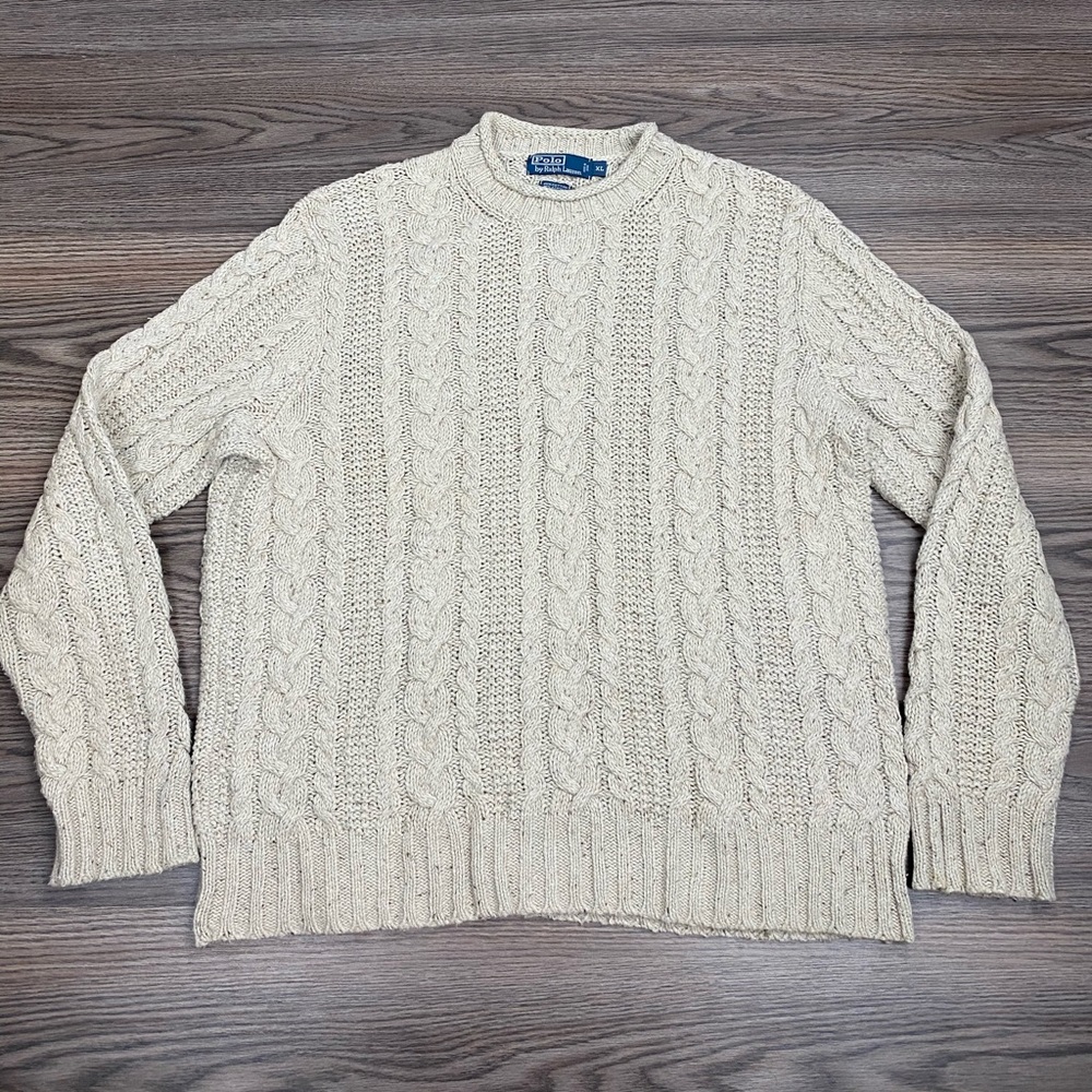 Polo Ralph Lauren Tan Cable Knit Hemp Sweater XL